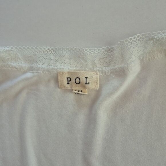 Pol White Lace Short Sleeve Deep V Neck Pullover Tee Shirt Womens XL - Picture 7 of 9